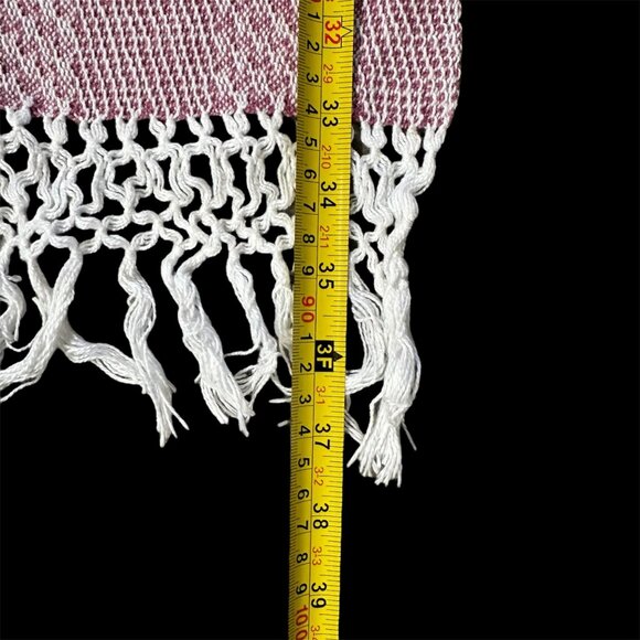 Woven Table Runner Cross Stitch Rose Flowers Fringe Cottagecore Pink White - Picture 6 of 7